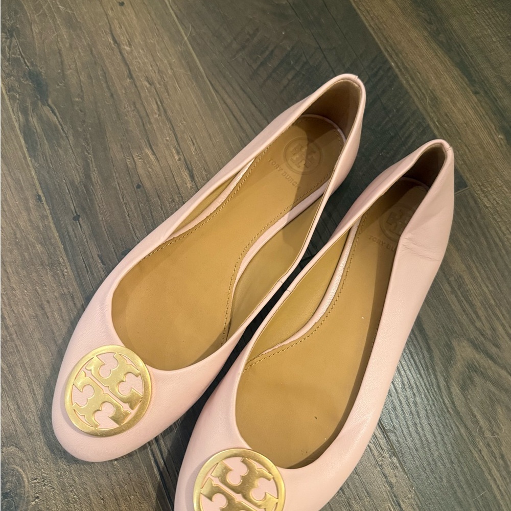 Tory Burch Light Pink Flats with Gold Logo